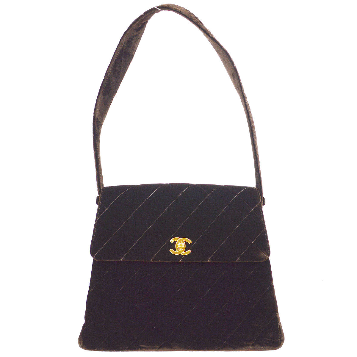 CHANEL 1997-1999 Quilted Flap Shoulder Bag Large Brown Velvet 15767