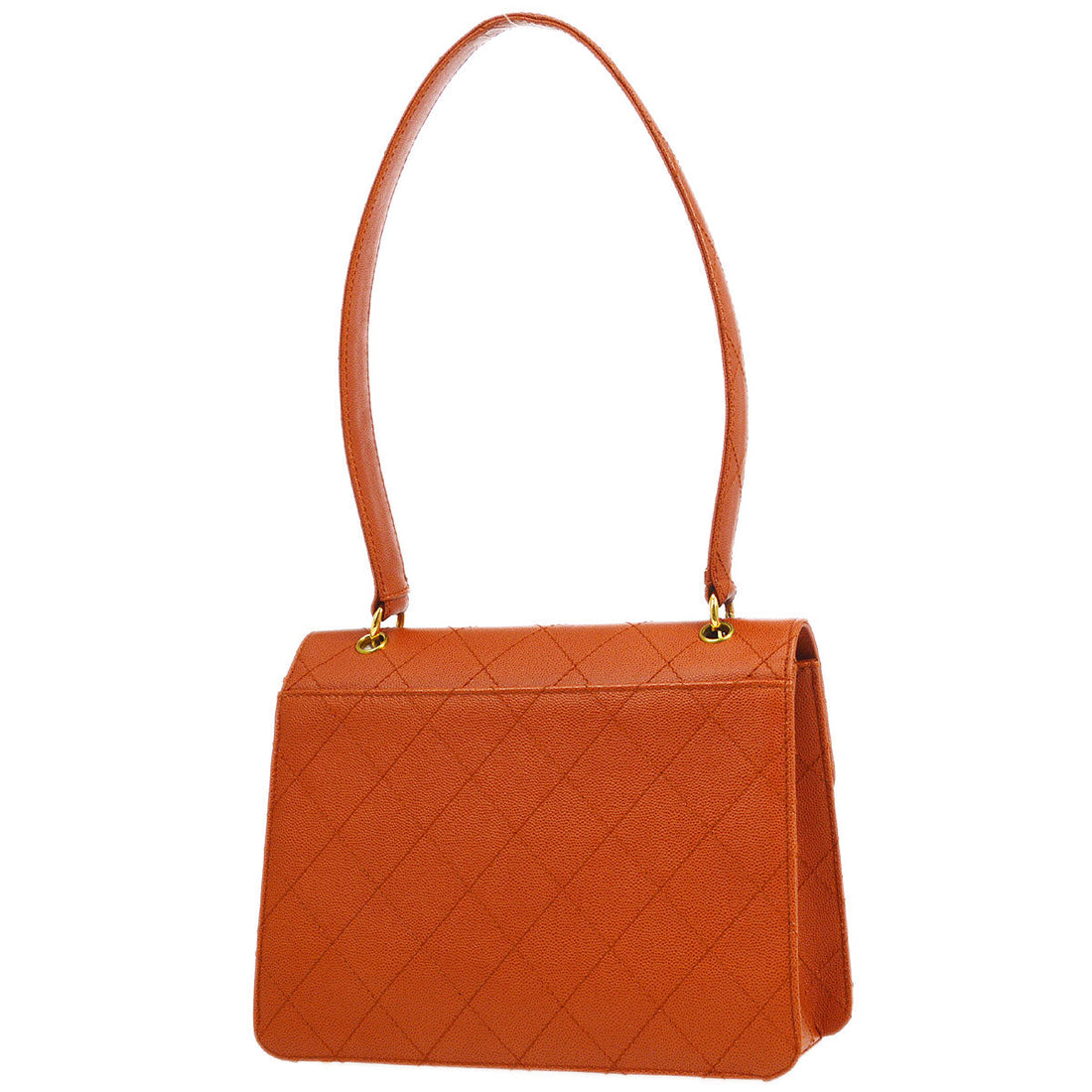 CHANEL 1997-1999 Sellier Flap Shoulder Bag Medium Orange Caviar