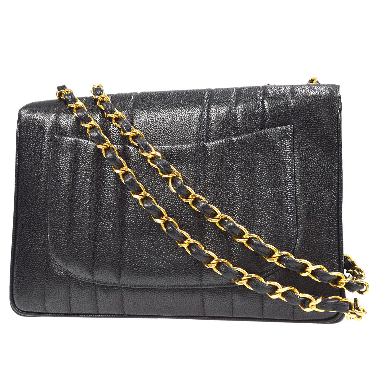 Chanel? 1991-1994 Vertical Classic Flap Jumbo Black Caviar 17145