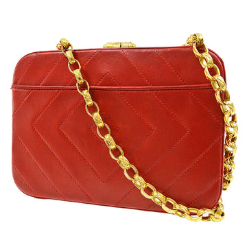 CHANEL 1996-1997 Diamond Box Vanity Shoulder Bag Red Lambskin 42441