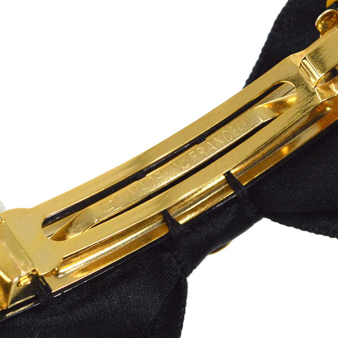 CHANEL Turnlock CC Bow Barrette Black Satin 61 47878