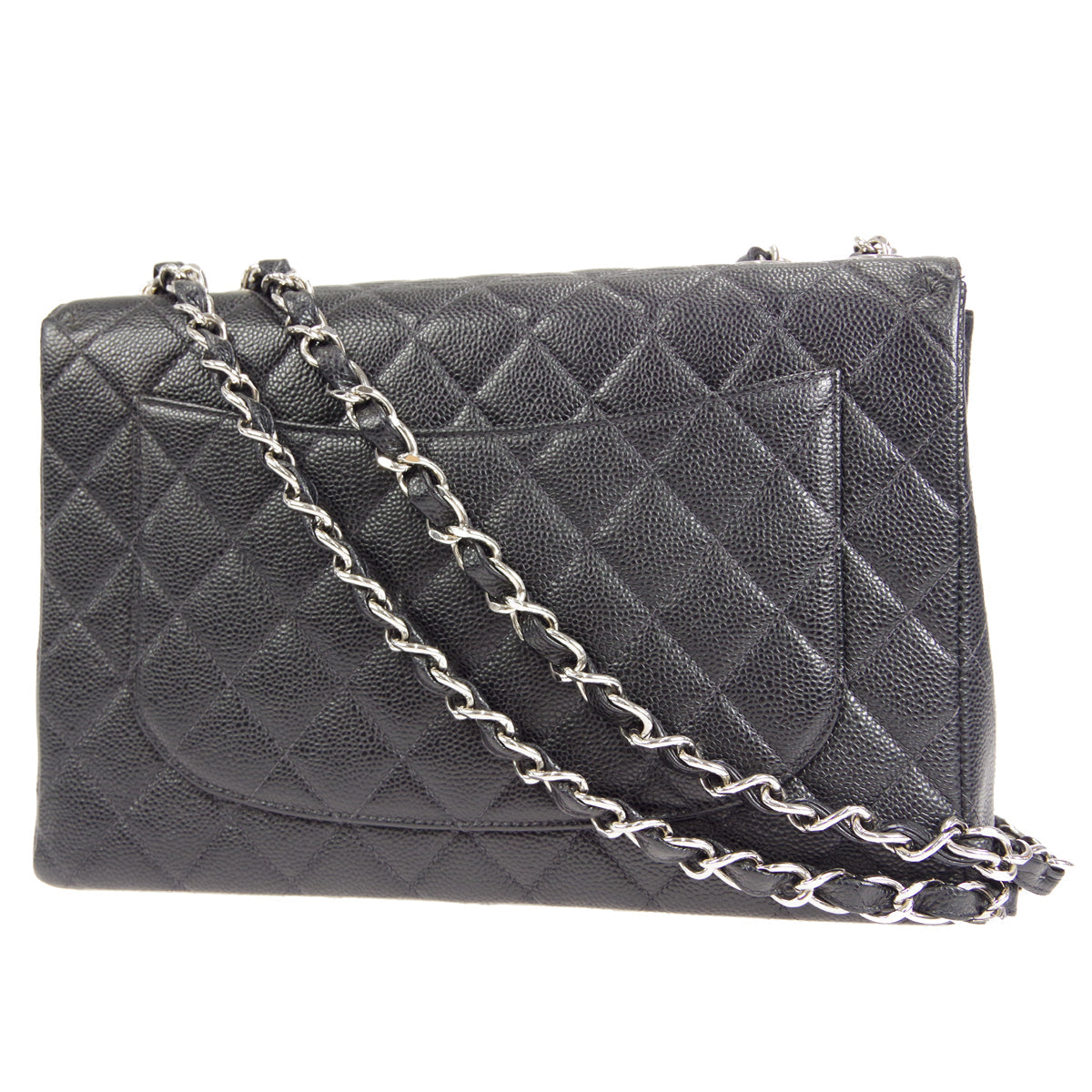 Chanel? 2000-2001 Classic Flap Jumbo SHW Black Caviar 27375