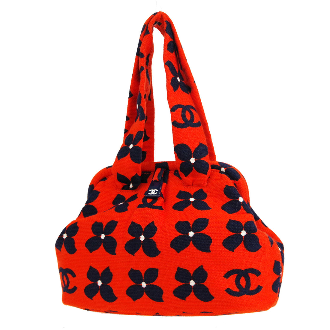 CHANEL 2001-2003 Floral-printed Handbag Red 27383