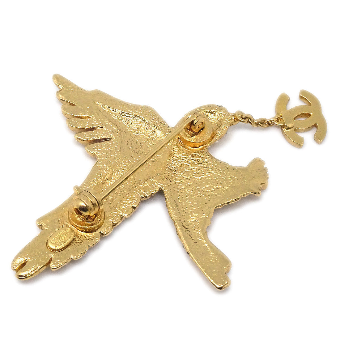 CHANEL 2001 Crystal & Gold Eagle Brooch 01P 26920