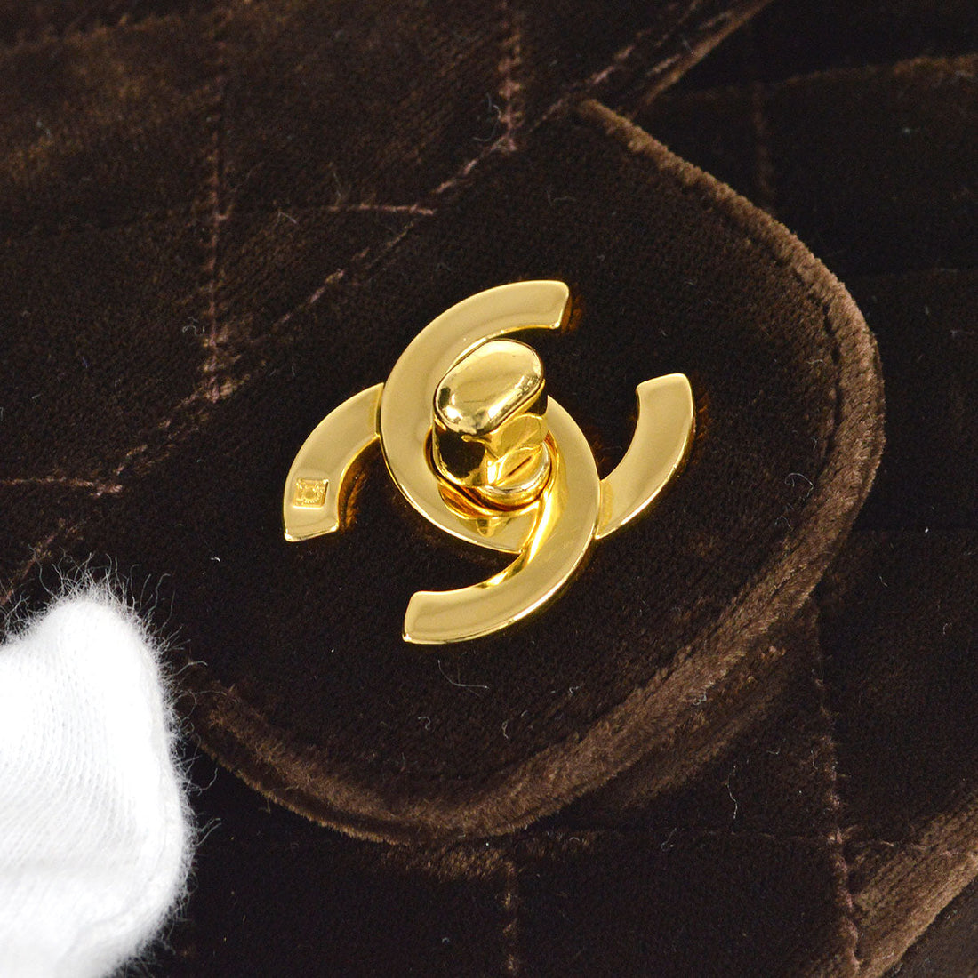 CHANEL * 1994-1996 Classic Double Flap Small Brown Velvet