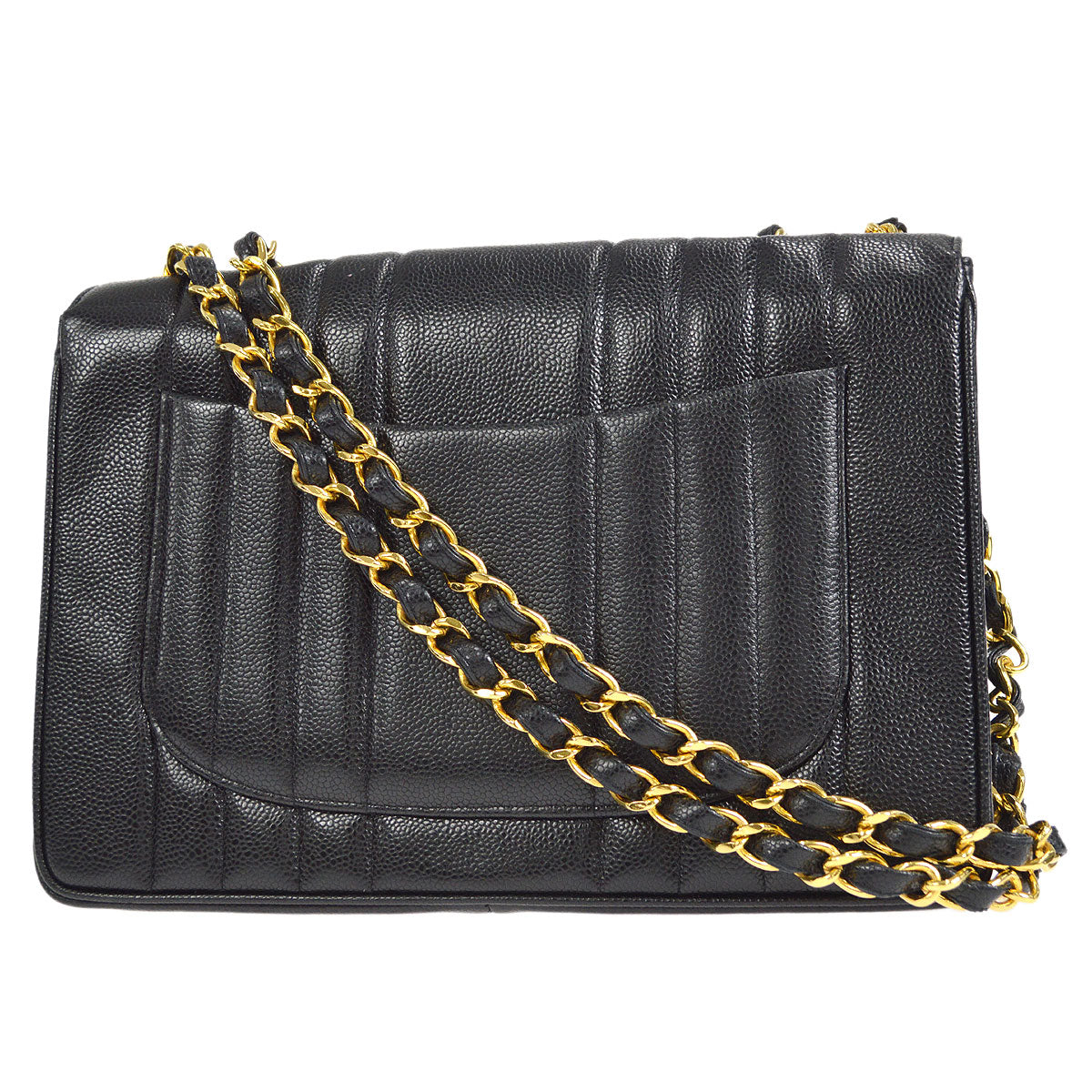 Chanel? 1991-1994 Vertical Classic Flap Jumbo Black Caviar 27226