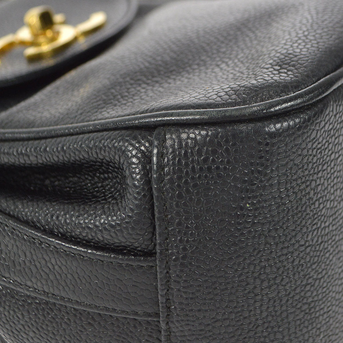 CHANEL 1986-1988 Round Flap Shoulder Bag Black Caviar