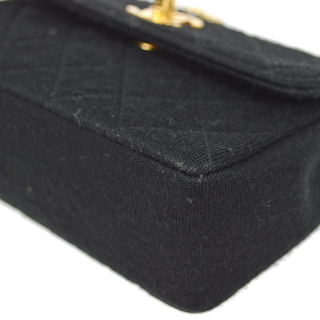 CHANEL Chain Shoulder Bag Black Cotton