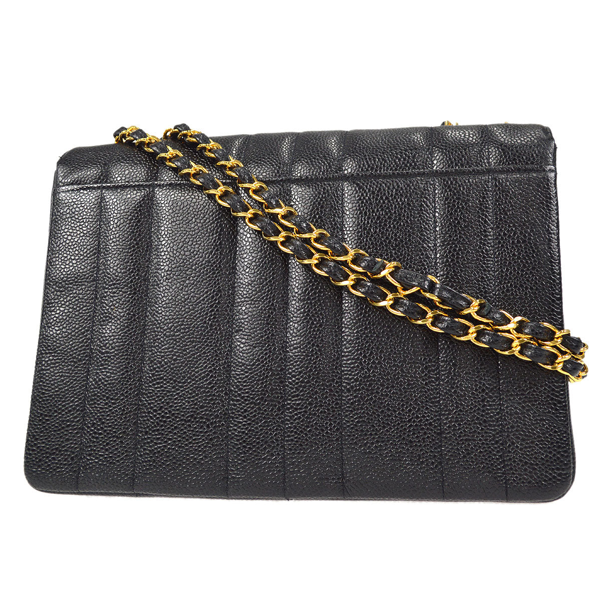Chanel Classic Flap Mademoiselle Double Chain Shoulder Bag Black Caviar 48745