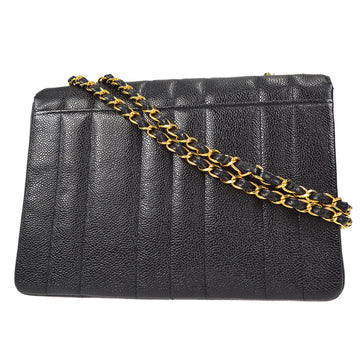 Chanel Classic Flap Mademoiselle Double Chain Shoulder Bag Black Caviar 48745