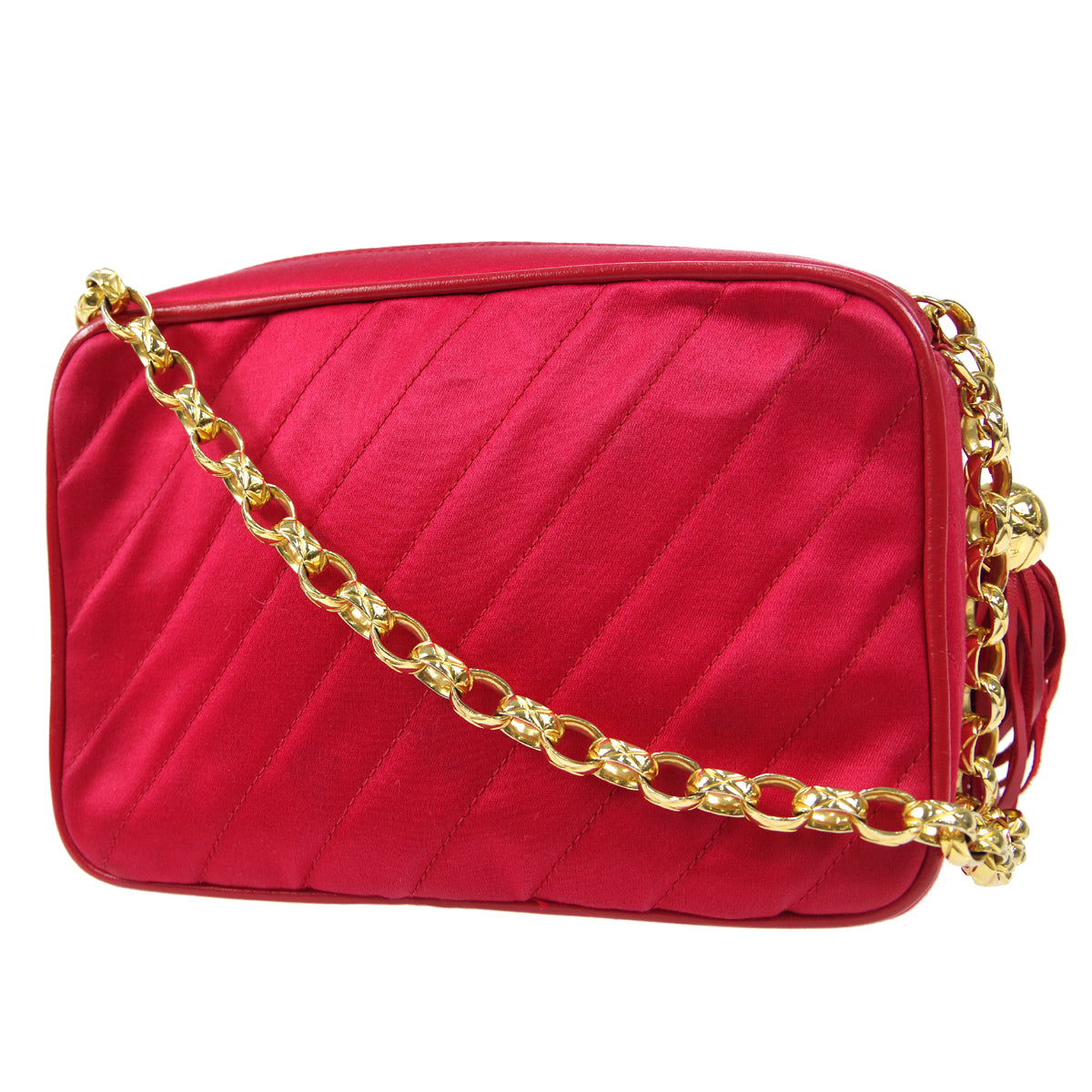 CHANEL Bijou Chain Shoulder Bag Red Satin