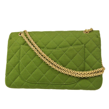 CHANEL 2.55 Line Double Flap Shoulder Bag Green Cotton