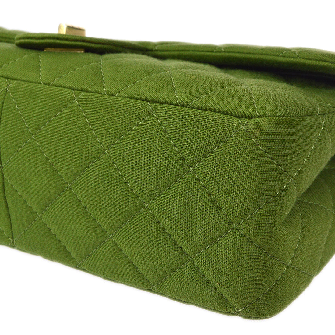 CHANEL 2.55 Line Double Flap Shoulder Bag Green Cotton