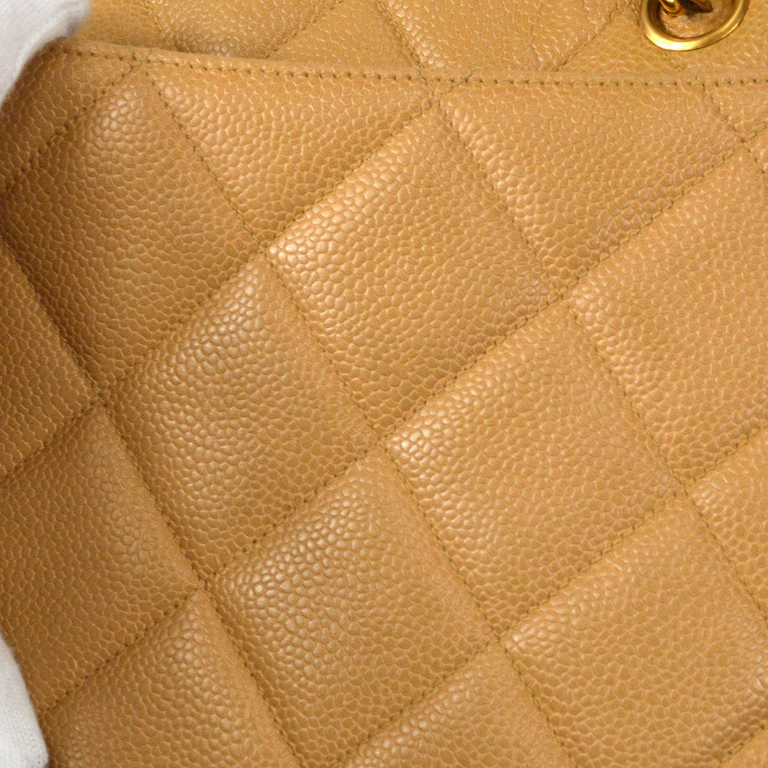 CHANEL Chain Shoulder Tote Bag Beige Caviar