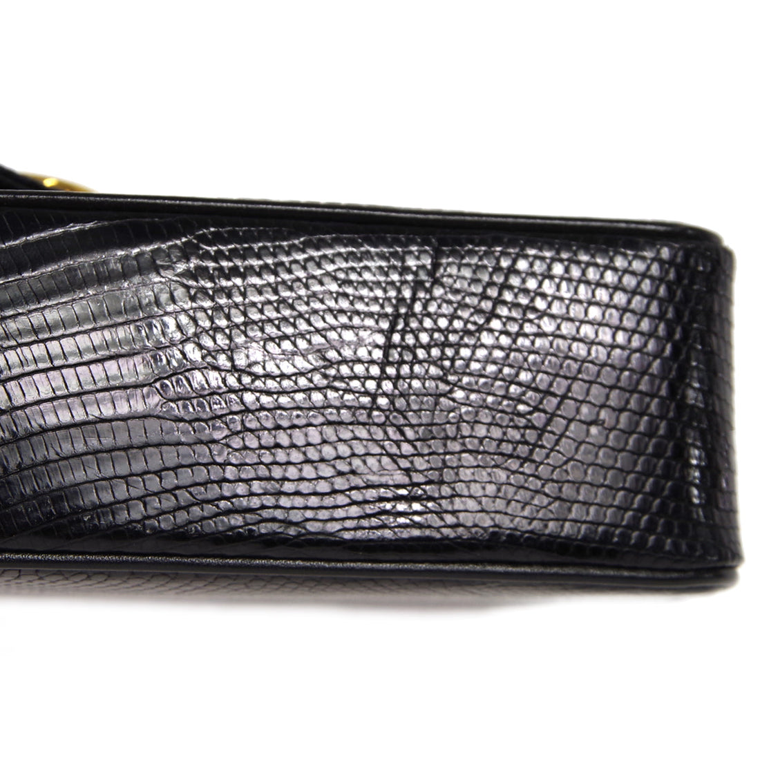CHANEL * Single Chain Shoulder Bag Black Lizard