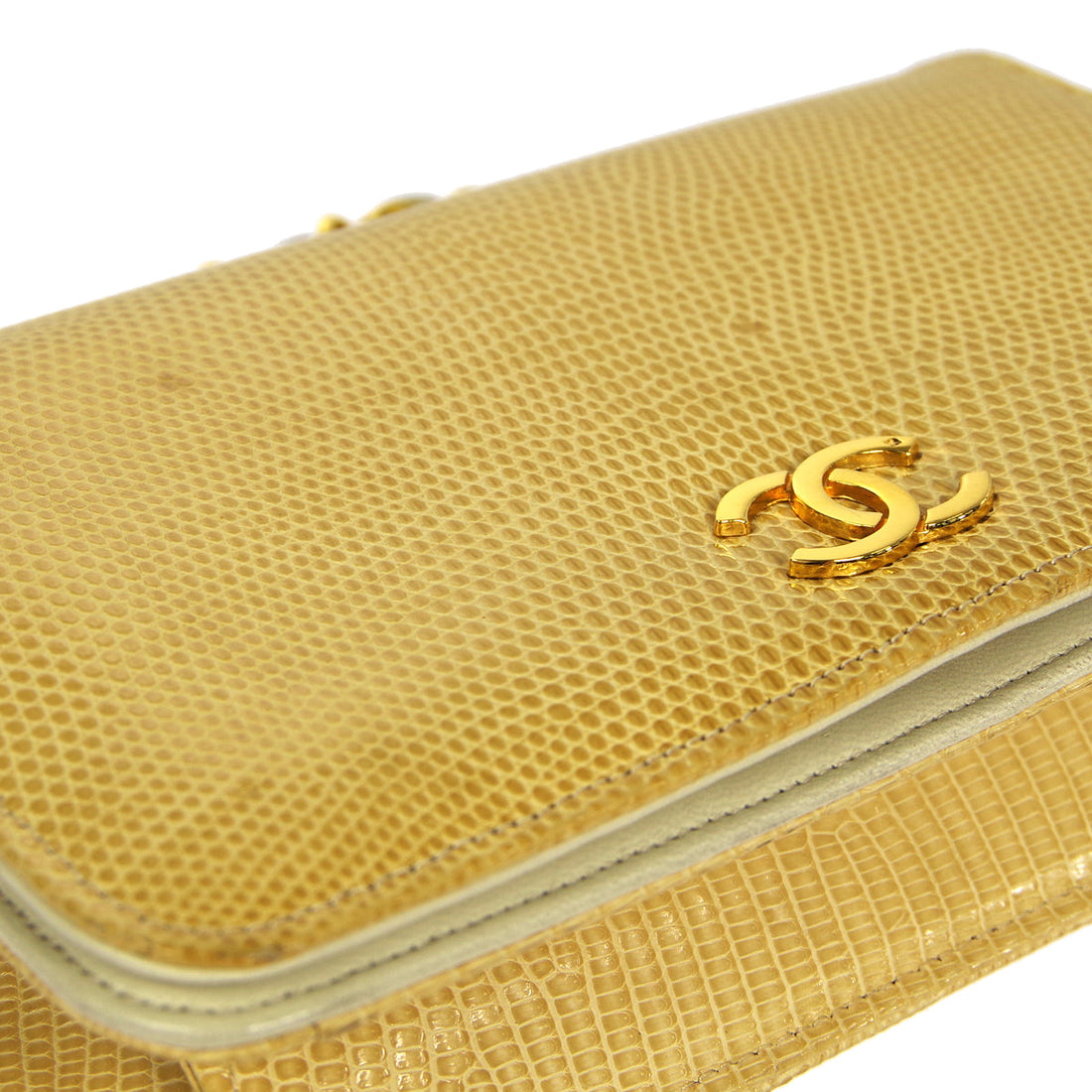CHANEL * Full Flap Chain Shoulder Bag Beige Lizard