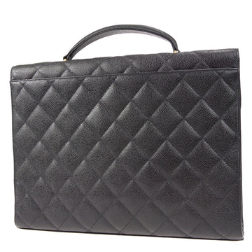 CHANEL? 1996-1997 Quilted Briefcase Black Caviar 58231