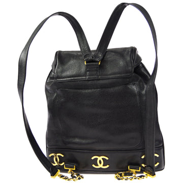 CHANEL Triple CC Backpack Bag Black Caviar 86761