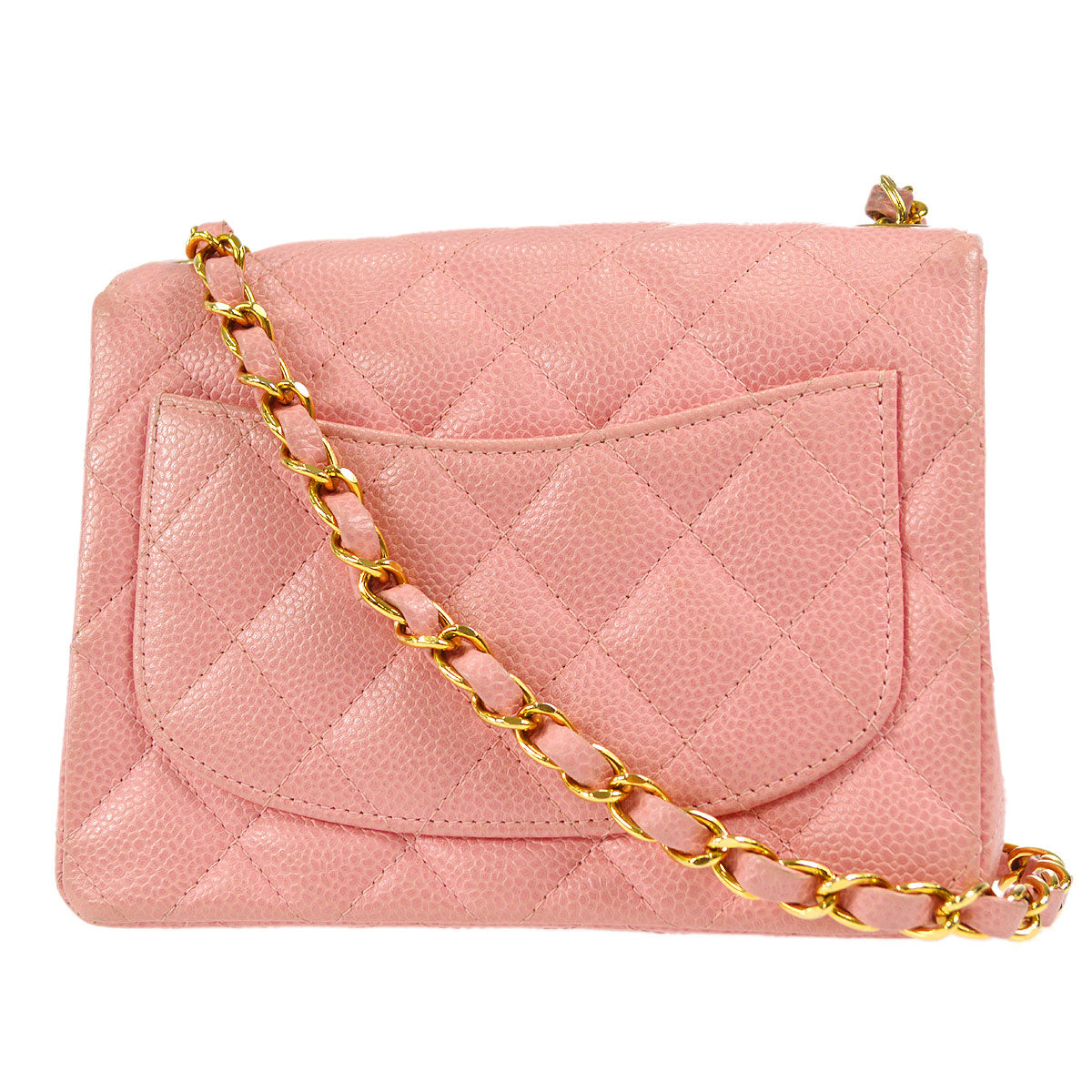 Chanel Classic Flap Mini Square Chain Shoulder Bag Pink Caviar 96634