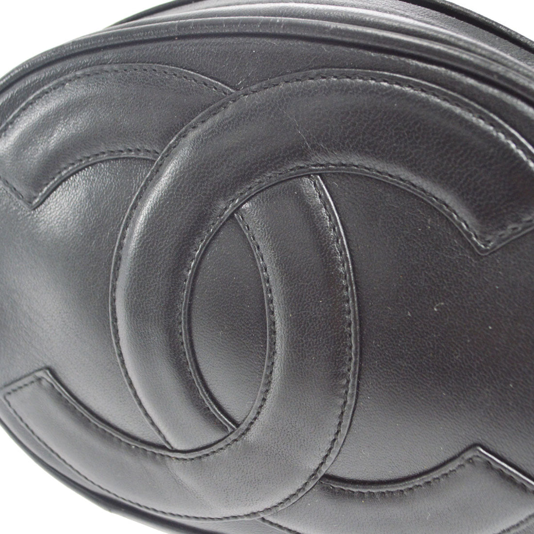 CHANEL 1989-1991 Oval Shoulder Bag Black Lambskin