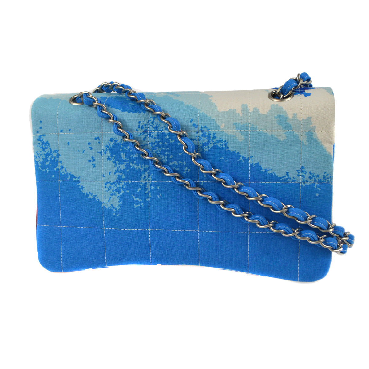 Chanel 2002 Surf Line Flap Shoulder Bag Medium Blue