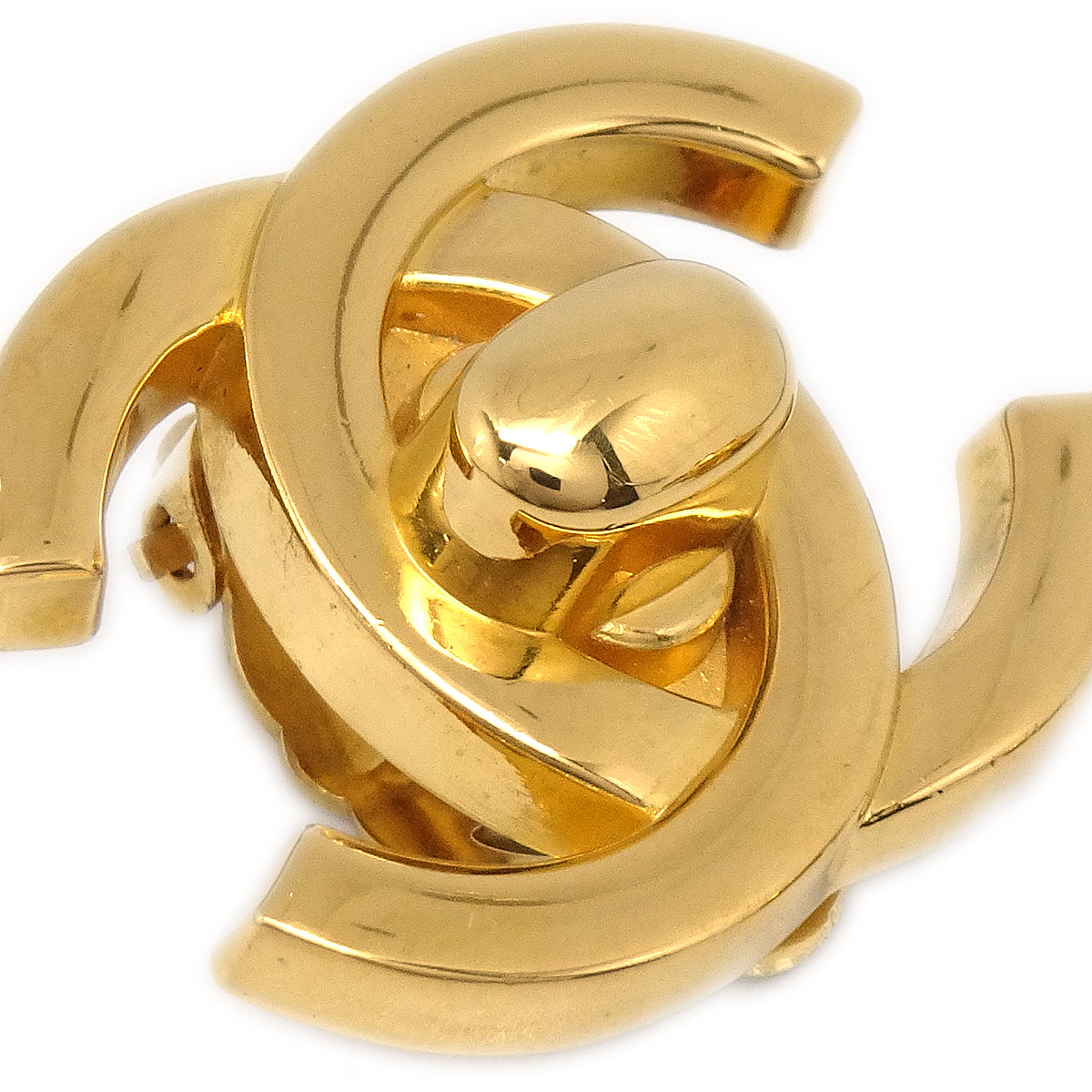 CHANEL Turnlock Earrings Clip-On Gold 96A 66518
