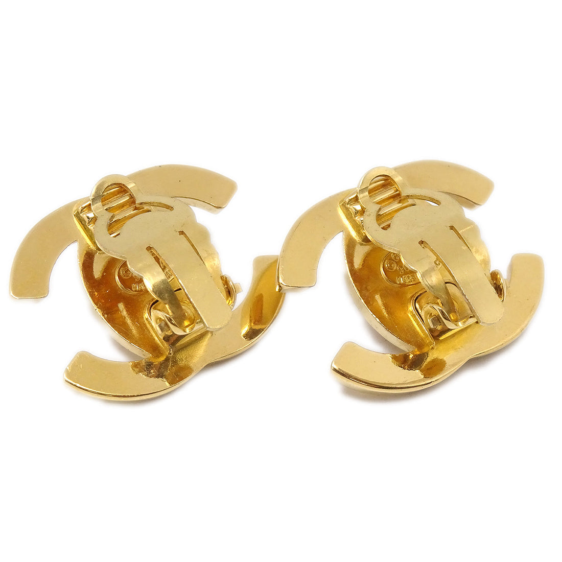 CHANEL Turnlock Earrings Clip-On Gold 96A 66518