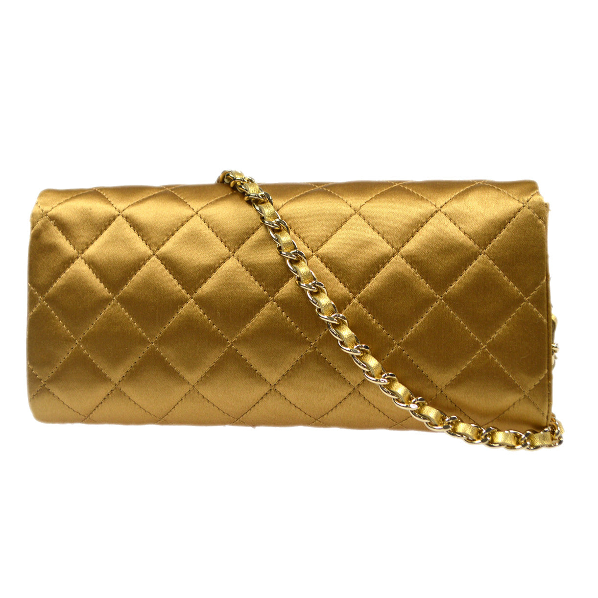 CHANEL 2006-2008 Evening Bag Gold Satin 78339