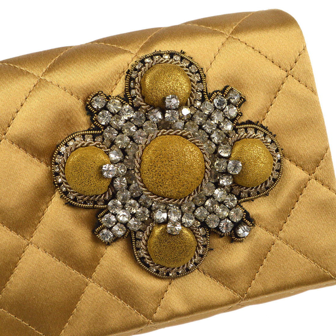 CHANEL 2006-2008 Evening Bag Gold Satin 78339