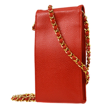 CHANEL 1997-1999 Timeless Phone Case Red Caviar 67940