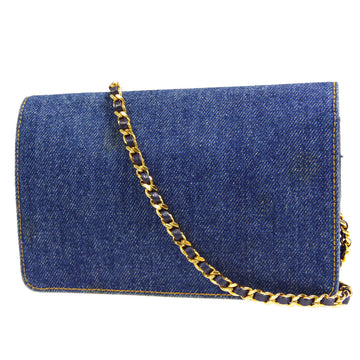 Chanel WOC Chain Shoulder Wallet Bag Indigo Denim 68157