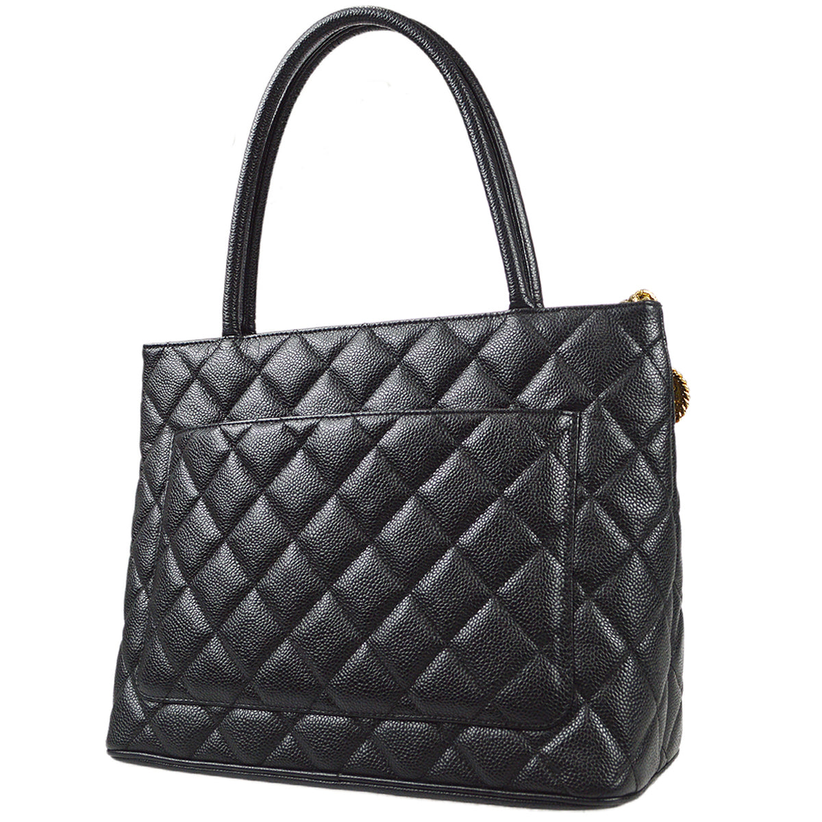 Chanel Medallion Quilted Tote HandBag Black Caviar 78481