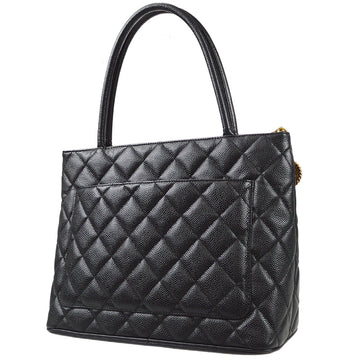 Chanel Medallion Quilted Tote HandBag Black Caviar 78481