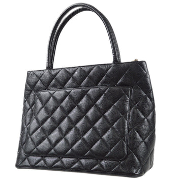 Chanel Medallion Quilted Tote HandBag Black Caviar 78536
