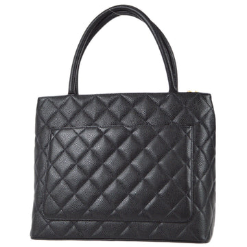 Chanel Medallion Quilted Tote HandBag Black Caviar 78342