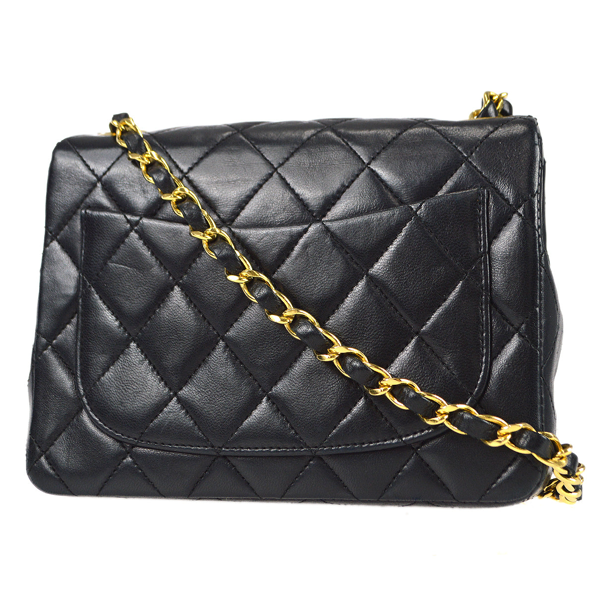 Chanel Classic Flap Mini Square Chain Shoulder Bag Black Lambskin 78392