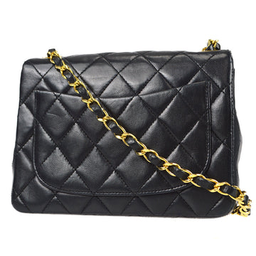 Chanel Classic Flap Mini Square Chain Shoulder Bag Black Lambskin 78392