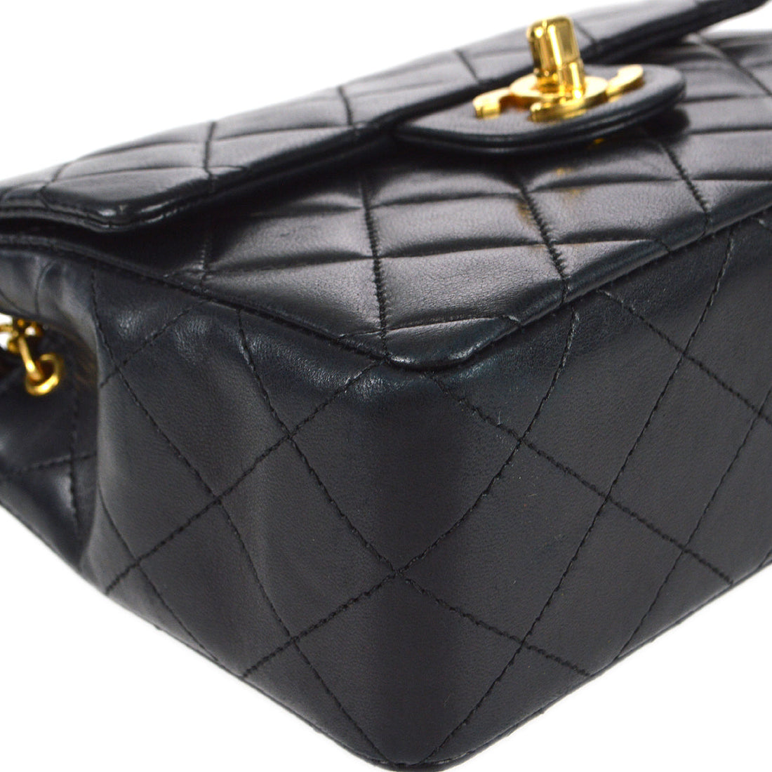 Chanel Classic Flap Mini Square Chain Shoulder Bag Black Lambskin 78392