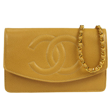 CHANEL WOC Chain Shoulder Wallet Bag Beige Caviar 89658