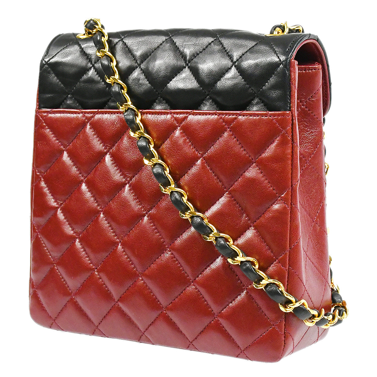 Chanel Chain Shoulder Bag Bi-Color Red Black Lambskin