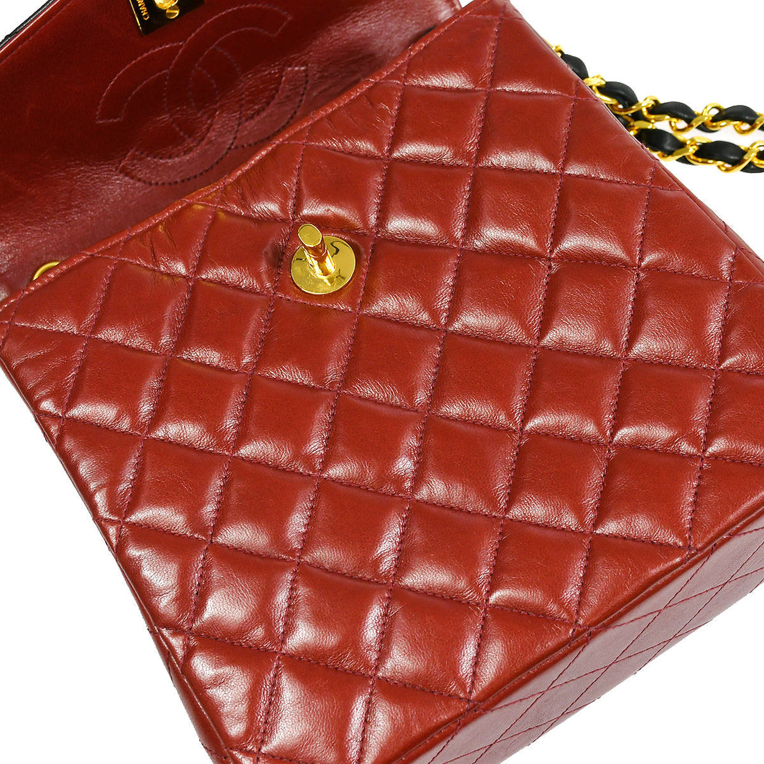 Chanel Chain Shoulder Bag Bi-Color Red Black Lambskin