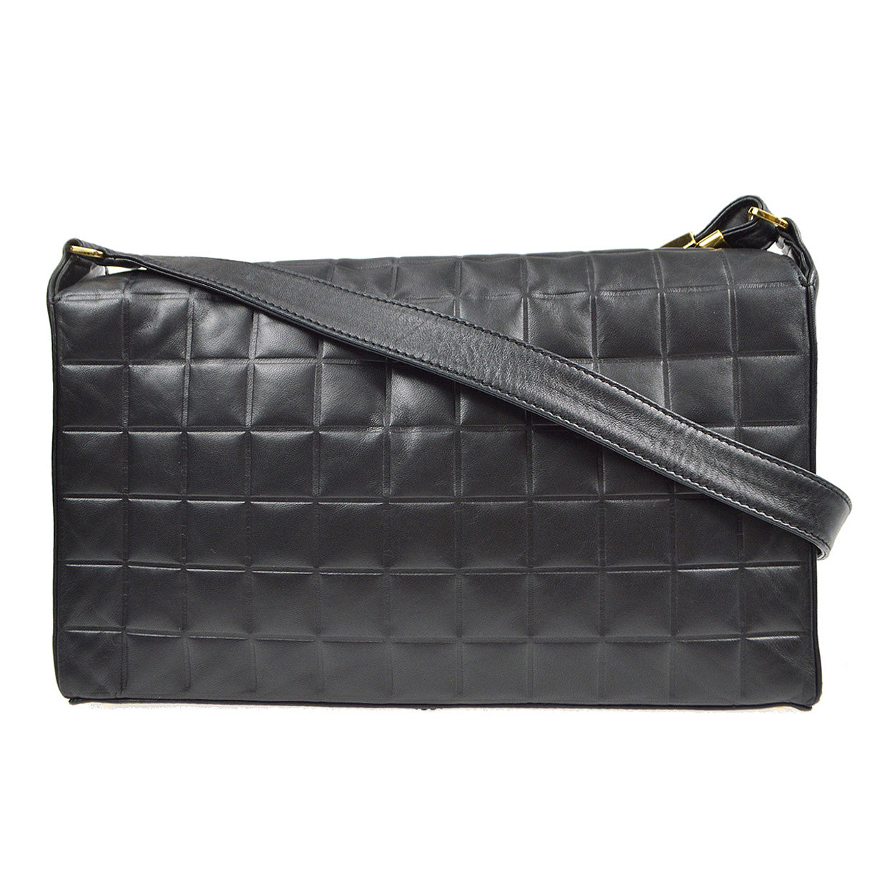 Chanel 2001-2003 Choco Bar Shoulder Bag Black Lambskin