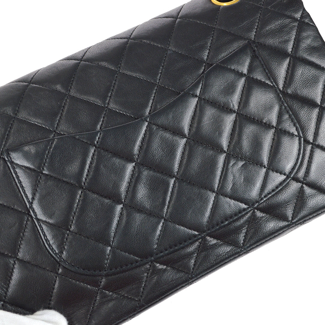 Chanel 1989-1991 Classic Double Flap Medium Shoulder Bag Black Lambskin