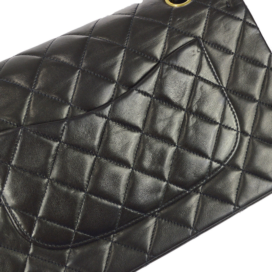 Chanel 1991-1994 Classic Double Flap Medium Shoulder Bag Black Lambskin