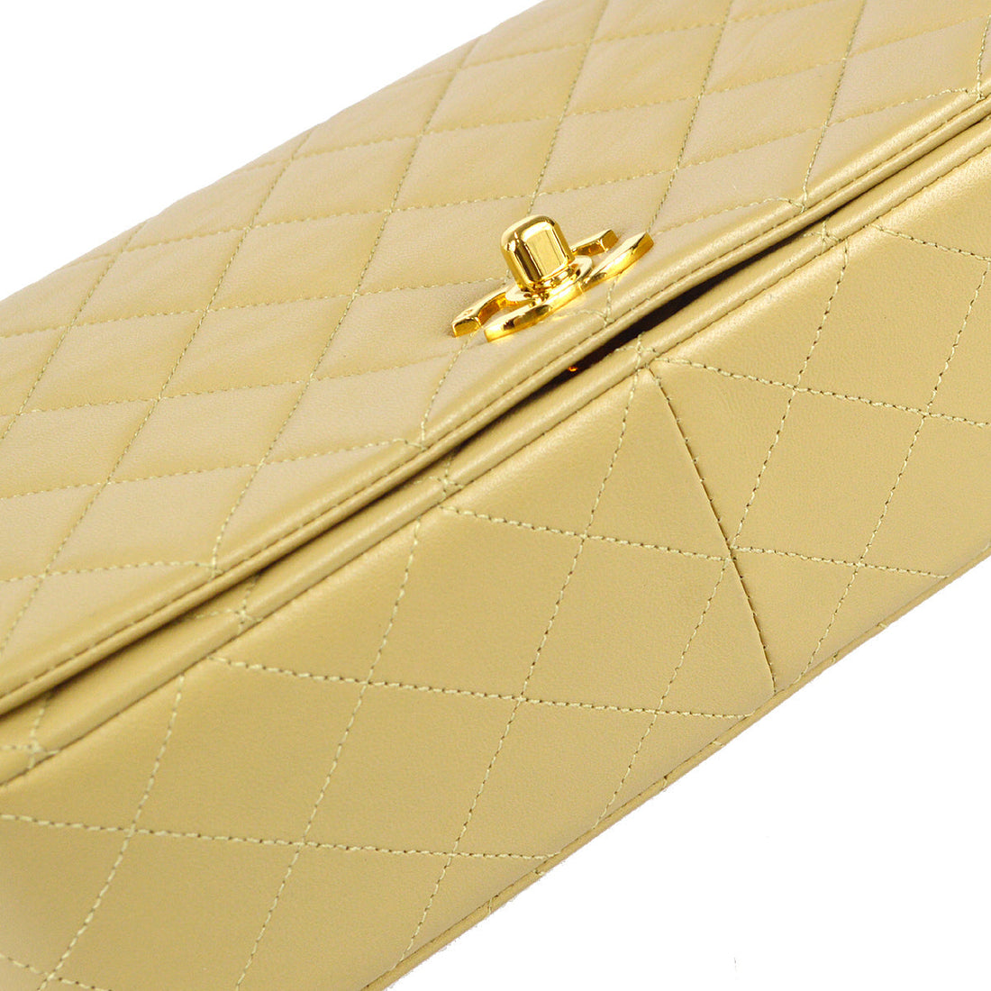 Chanel 1989-1991 Full Flap Chain Shoulder Bag Beige Lambskin