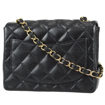 Chanel 2003-2004 Classic Flap Mini Square Chain Shoulder Bag Black Caviar