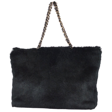 Chanel Chain Tote Handbag Black Fur