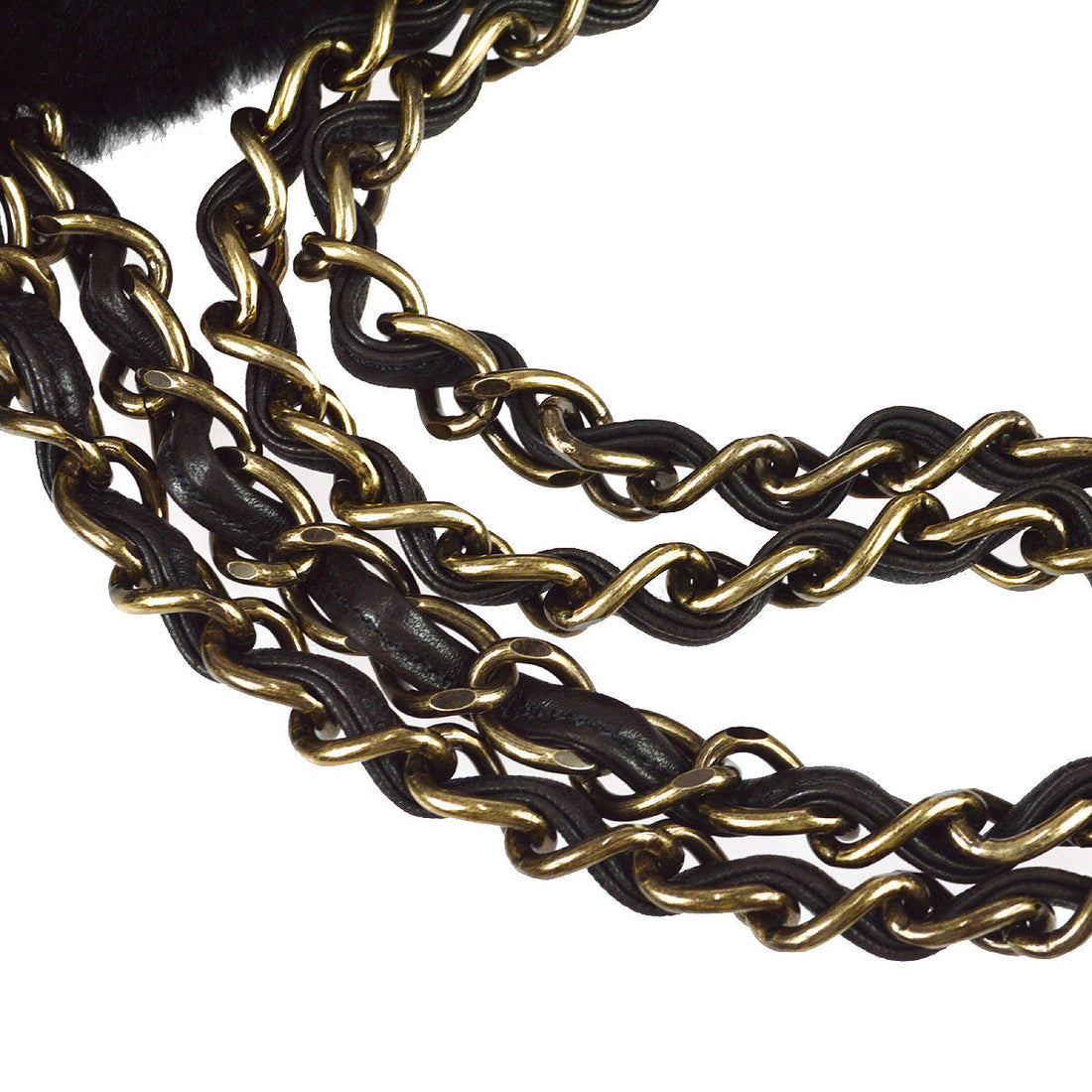 Chanel Chain Tote Handbag Black Fur