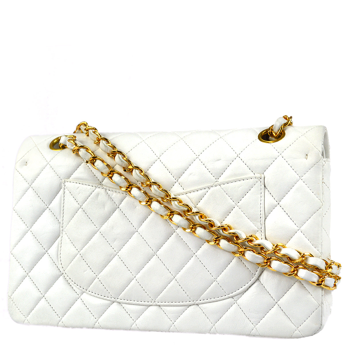 Chanel 1997-1999 Classic Double Flap Medium Shoulder Bag White Lambskin