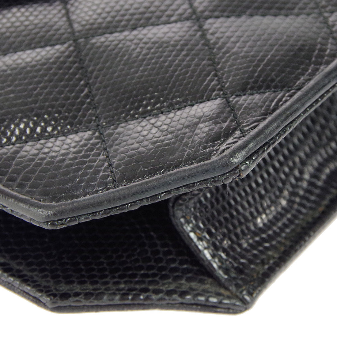 Chanel * Octagonal Chain Shoulder Bag Black Lizard
